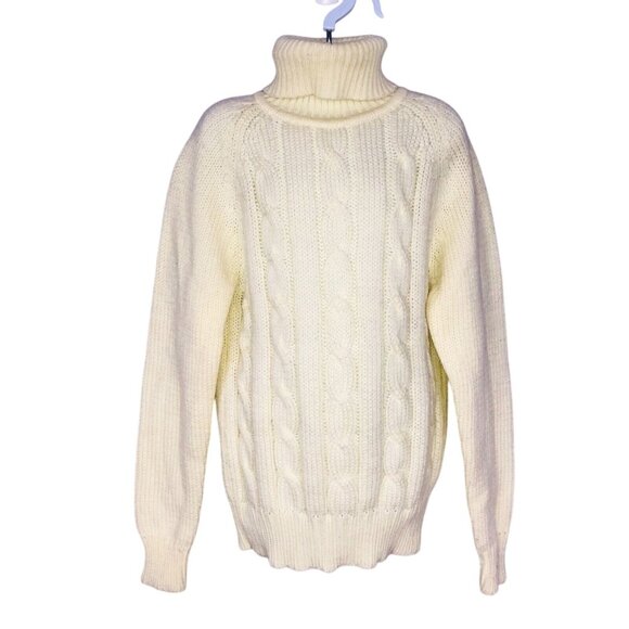 Vintage 70s Lapplander Sweater Womens S Ivory Cable Knit Turtleneck - Picture 1 of 7